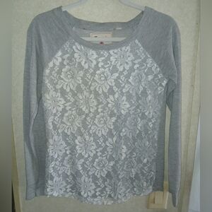 Gray and White Lace Women's Top